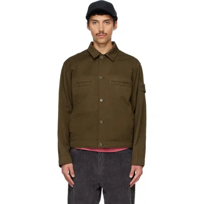 Stone Island Khaki Q100039 Wool Cotton Biker Jacket In Green