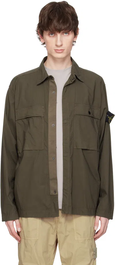 Stone Island Khaki Stretch Cotton Tela Paracadute Shirt In V0054 Military Green