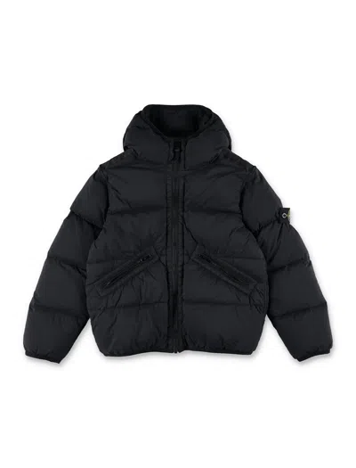 Stone Island Kid - Hooded Down Jacket In Black
