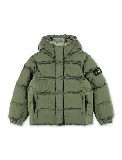 Stone Island Kid - Crinkle Effect Down Jacket In Green