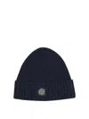 Stone Island Kids Blue Wool Beanie In Blue