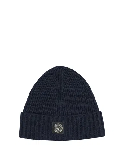 Stone Island Kids Blue Wool Beanie