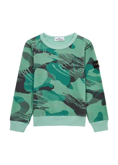 Stone Island Kids Camouflage-print Cotton Sweatshirt (6-8 Years) In Green