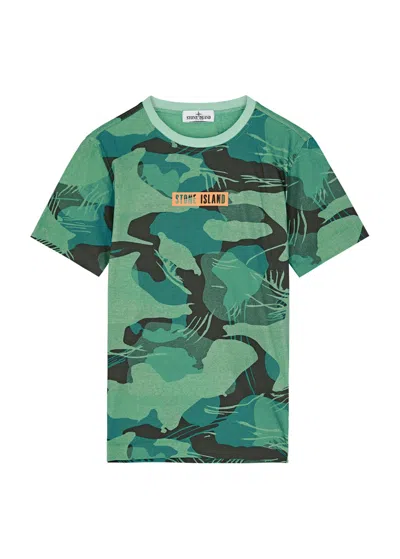 Stone Island Kids Camouflage-print Cotton T-shirt (10-12 Years) In Green