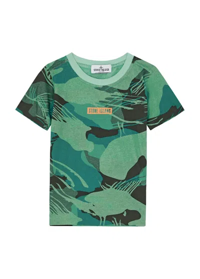 Stone Island Kids Camouflage-print Cotton T-shirt (2-4 Years) In Green