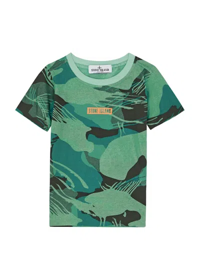 Stone Island Kids Camouflage-print Cotton T-shirt (6-8 Years) In Green