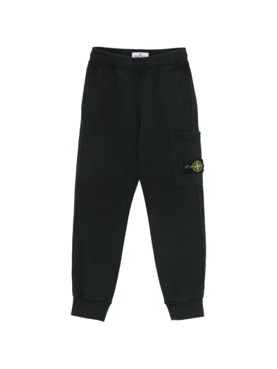 Stone Island Kids Kids Cargo Pants With Adjustable Drawstring Waist And Logo Badge Pockets In Black