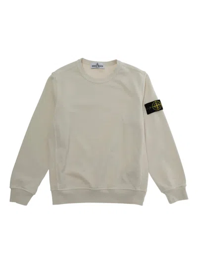 Stone Island Kids Kids' Mini Ribbed Neckline Sweater With Stitch Badge In White