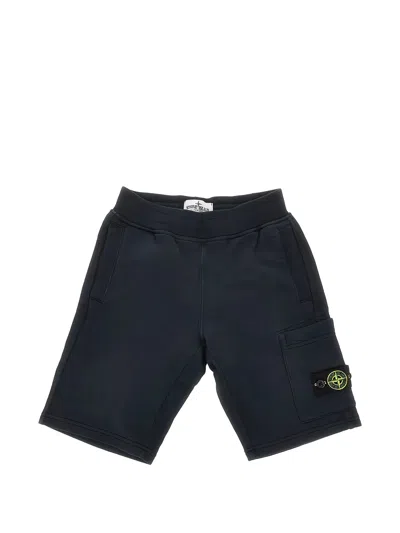 Stone Island Kids Kids' Vertical Pocket Shorts With Drawstring Waist In Blue