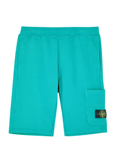 Stone Island Kids Logo Cotton Shorts (10-12 Years) In Teal