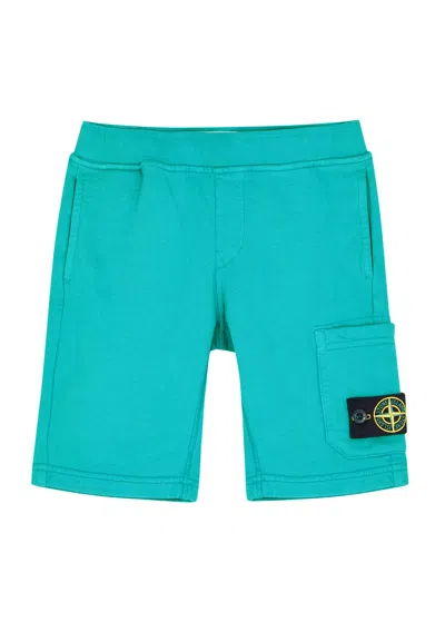 Stone Island Kids Logo Cotton Shorts (2-4 Years) In Teal