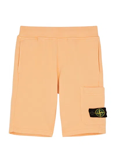 Stone Island Kids Logo Cotton Shorts (6-8 Years) In Orange