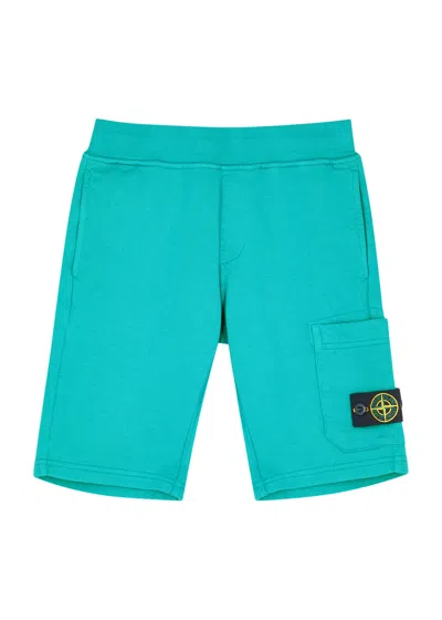 Stone Island Kids Logo Cotton Shorts (6-8 Years) In Teal