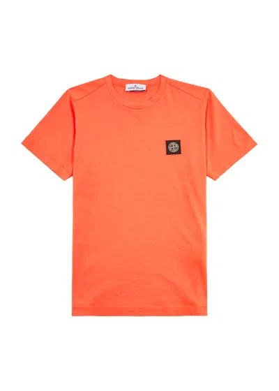 Stone Island Kids' Compass Patch Crewneck T-shirt In Orange Red