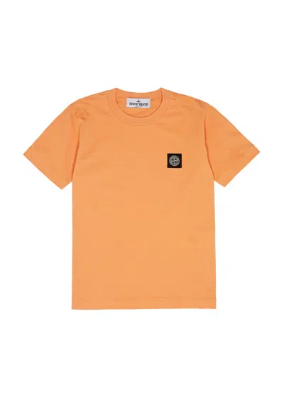 Stone Island Kids Logo Cotton T-shirt (2-4 Years) In Orange