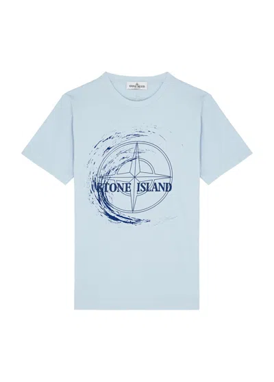 Stone Island Kids Logo-print Cotton T-shirt (10-12 Years) In Blue Light