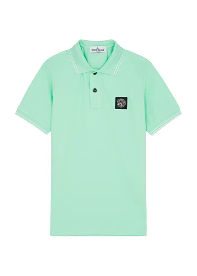 Stone Island Kids Logo Stretch-cotton Polo Shirt (10-12 Years) In Green Light