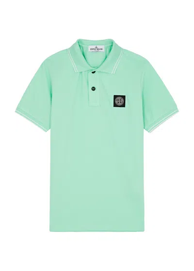 Stone Island Kids Logo Stretch-cotton Polo Shirt (14 Years) In Green Light