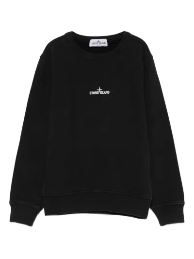 Stone Island Kids Mini Crewneck Sweatshirt With Printed Logo In Black