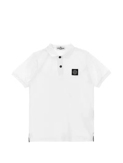 Stone Island Kids Mini Ribbed Collar Polo With Two-button Fastening In White
