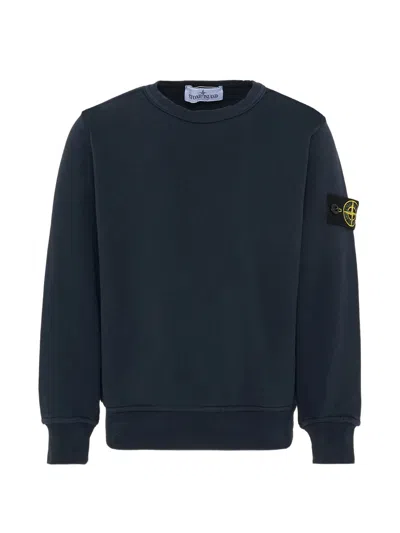 Stone Island Kids Mini Ribbed Neckline Sweater With Badge For Boys In Blue