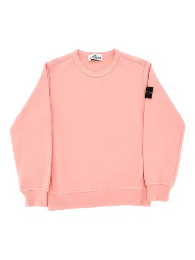 Stone Island Kids Mini Ribbed Neckline Sweater With Badge For Boys In Pink