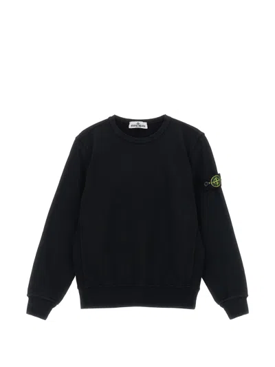 Stone Island Kids Mini Ribbed Neckline Sweatshirt For Boys In Black