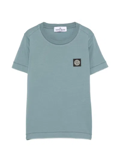Stone Island Kids Mini Ribbed Neckline T-shirt With Logo Patch For Boys In Blue