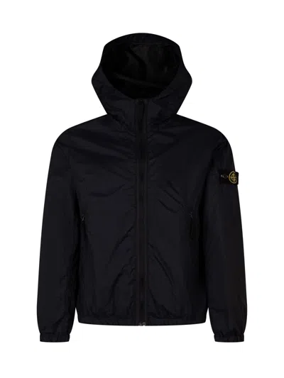 Stone Island Kids Mini Short Jacket With Hood And Zip For Kids In Animal Print