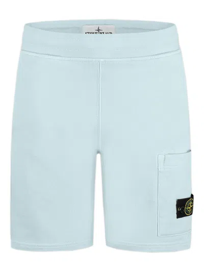 Stone Island Kids Mini Vertical Hand Pocket Shorts With Ribbed Waistband In Blue