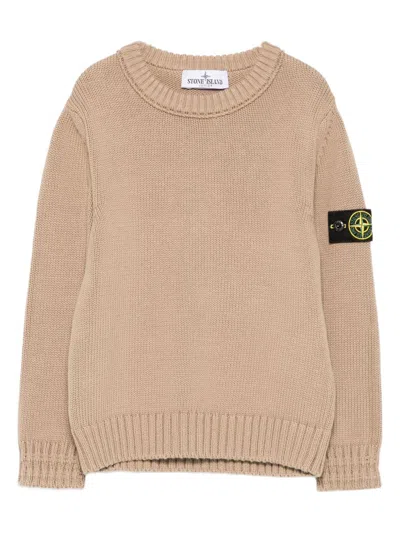 Stone Island Kids Ribbed Neck Sweater For Boys In Neutral