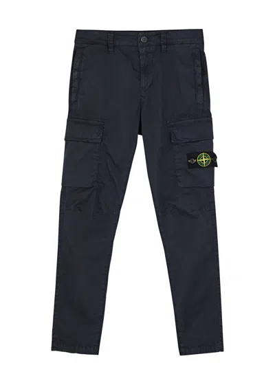 Stone Island Kids Stretch-cotton Cargo Trousers (8 Years) In Navy