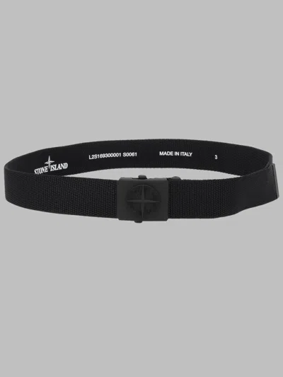 Stone Island Kids Web Belt With Logo Buckle In Black
