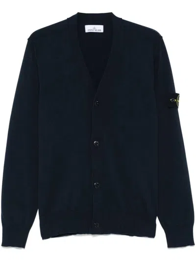 Stone Island Knit Cardigan Soft Organic Cotton In Blue