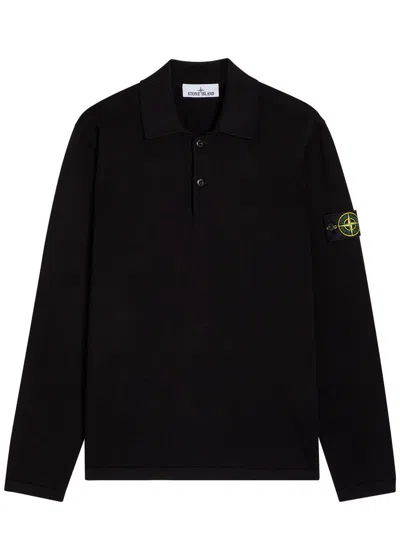 Stone Island Knit Cotton Polo Shirt In Black