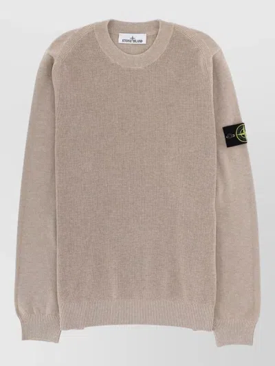 Stone Island Knit Crew Neck Logo Patch Sweater In Brown