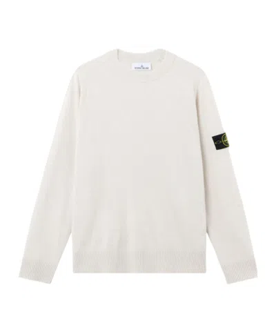 Stone Island Knit Crewneck Jumper In Light Rws Geelong Wool In White