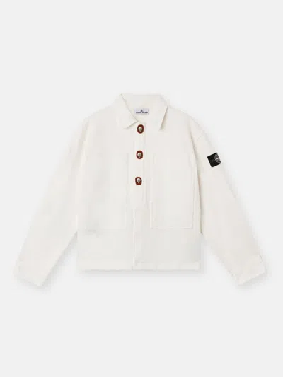 Stone Island Knit Look Cotton Jacket In White