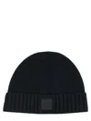 Stone Island Knitted Cashmere Cap With Ribbed Brim In Blue