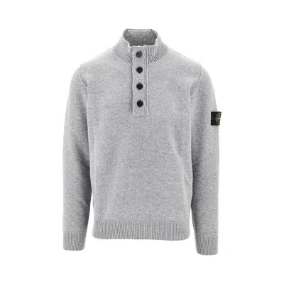 Stone Island Knitted Sweater With Logo Badge In Gray