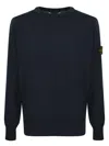 Stone Island Organic Cotton Crew Neck Sweater With English Ribs Knitwear Blue