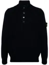 Stone Island High Collar Pullover With Buttoned Placket And Logo Patch
