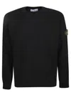 Stone Island Ribbed Detail Crew Neck Sweatshirt With Iconic Badge In Black