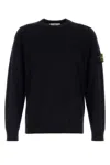 Stone Island Ribbed Detail Crew Neck Sweatshirt With Iconic Badge In Black