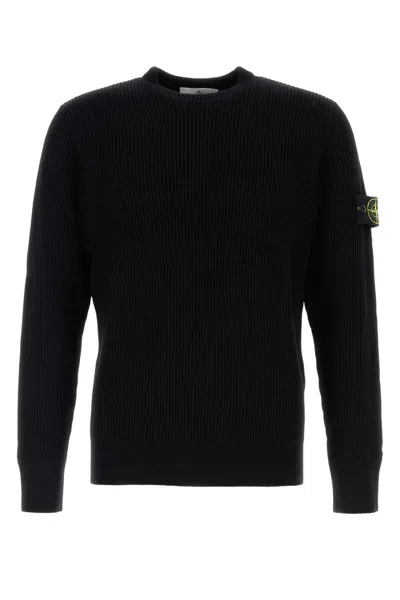 Stone Island Black Wool Sweater In Blue