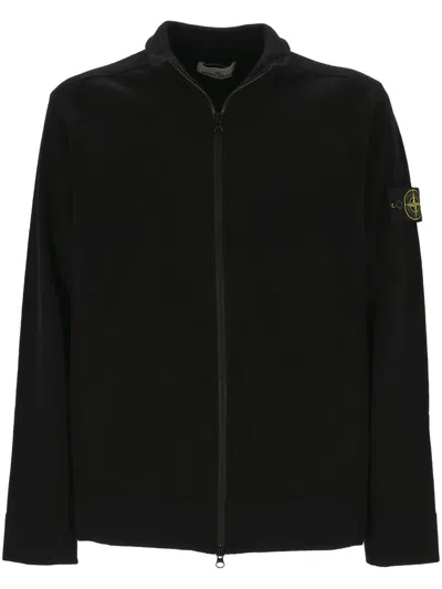 Stone Island Zip-up Jacket With Logo Patch In Black