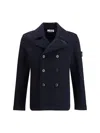 Stone Island Mens Navy Blue Felted Double-breasted Wool Jacket In Blue