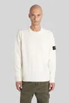 Stone Island Crew Neck Wool Sweater With Reverse Stitch Details In White