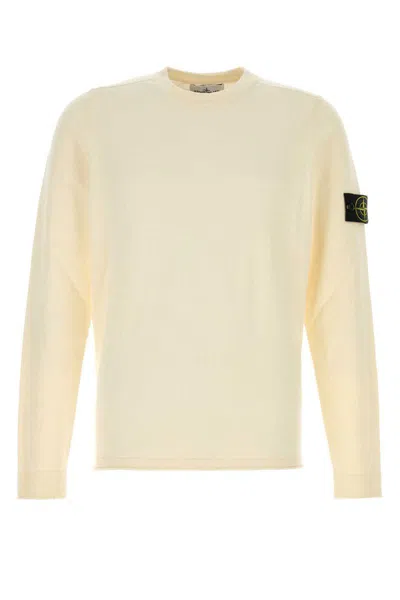 Stone Island Beige Crewneck Logo Sweater In Yellow