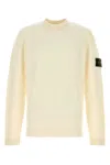 Stone Island Ivory Ribbed Knit Sweater With Crew Neckline In Yellow